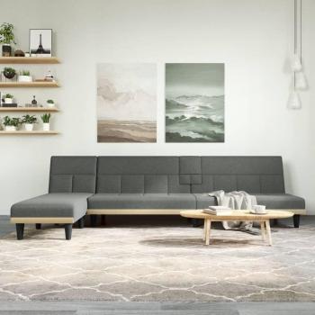 L-Shaped Dark Grey Fabric Sofa Bed 255x140x70 cm