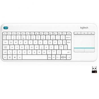 Logitech K400 Teclado Táctil Inalámbrico Plus para TV con un Control Multimedia y Panel Táctil, Disposición QWERTY Pan Nordic - Blanco