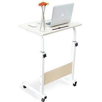 DlandHome 60 * 40 cm Ajustable Mesa de Ordenador Portatil con Ruedas Sofá Mesa Mesas de Centro, con Ranura para Tableta, Arce