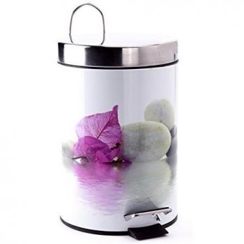 MSV Borneo Cubo de Basura con Pedal 3 L, Acero Inoxidable, Hoja Rosa, 25.6x16.5x16.5 cm