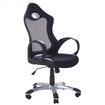Silla de Gaming y Oficina en Tela Transpirable Negra con Mecanismo de Inclinación y Altura Ajustable, Respaldo Ergonómico