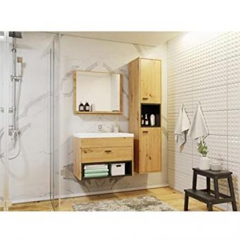 Set de baño Providence J100 - Madera Roble Artisan y Negro, 133 x 35 cm