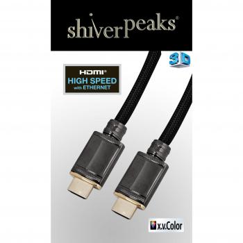 Anschlusskabel HDMI High-velocidad with Ethernet, de una sola pieza de tapón metálico con núcleos de ferrita y chapado en oro contactos, en nylon trenzado, 5,0 M