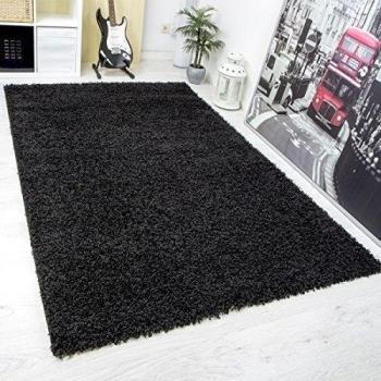 VIMODA shaggy1000 Alfombra, color liso, resistente, tejido ecológico certificado, negro, 200 x 290 cm