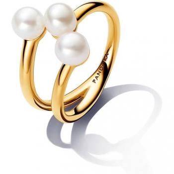 Anillo Abierto Pandora con Perla Cultivada de Agua Dulce Tratada en Blanco - Talla 48