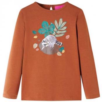 Camiseta Infantil de Manga Larga Estampado de Animal Color Coñac 140 Jersey Ropa