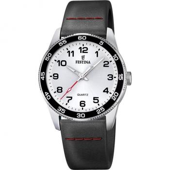 Reloj Infantil Festina Junior F16906/A con Esfera Plateada y Correa de Piel Negra