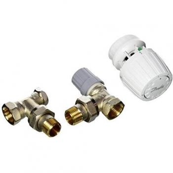 Pack Cabezal Termostático Danfoss RA2990 - Tecnología de Gas + Cuerpo RA-FN 1/2 Escuadra + Codo RLV-S 15, Color Blanco