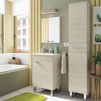 Pack Mueble de Baño Contemporáneo con Columna y Lavabo Color Roble