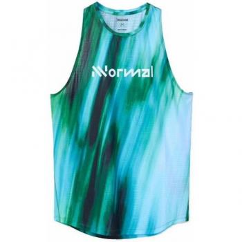 Camiseta de trail NNormal Race Tank mujer print azul y verde, sin mangas, talla S