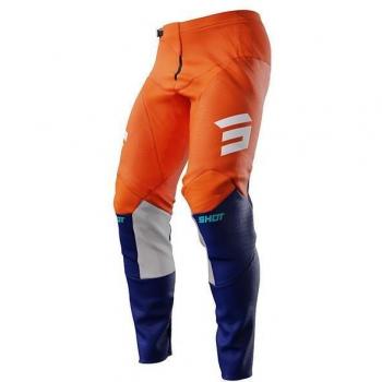 Pantalones de motocross Shot Race Gear Contact Azul Hierro - Talla 32, características: diseño ergonómico, material resistente a la abrasión, refuerzos en áreas críticas, ventilación optimizada, ajuste personalizado con cintura
