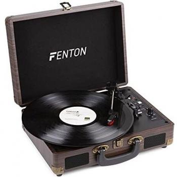 Tocadiscos Retro Fenton RP115B con Bluetooth y USB, Madera Marrón, Altavoces Integrados, 3 Velocidades para Discos de Vinilo