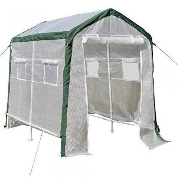 Outsunny Invernadero de Jardín 240x180x200 cm Túnel con 4 Ventanas y Puerta Enrollable para Cultivo de Plantas Flores Verduras Cubierta PE y Marco Acero Blanco