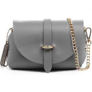 Bolso Bandolera de Mujer Aurora - Piel Auténtica Ruga, Fabricado en Italia, 17x8x10 cm, Color Gris Medio