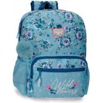 Mochila Movom Wild Flowers adaptable a carro azul - 31x42 cm, diseño floral