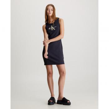 Vestido de Tirantes Calvin Klein Jeans con Monograma de Canalé de Algodón - Slim Fit Negro para Mujer