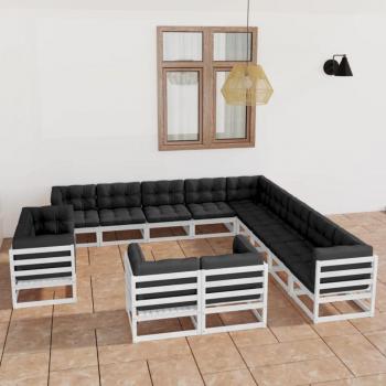 Set de muebles de jardín 13 pzas con cojines madera pino blanco