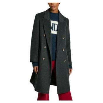 Pepe Jeans Women's Long Double-Breasted Coat, Beth, Gray, Casual Wool Outerwear