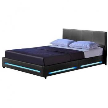 Cama LED Asteroid con Colchón y Cabecero Acolchado, Color Gris Oscuro, Tamaño 140 x 200 cm - Home Deluxe
