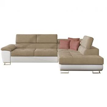 Sofá rinconero Comfivo 166 con función de descanso y caja de ropa de cama, 270x202x71cm, color marrón claro