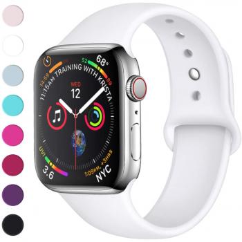 Lerobo Sport Correa para Apple Watch Correa 38mm 42mm 40mm 44mm, Pulsera de Repuesto de Silicona Suave Correa para Apple Watch Series 4, Series 3, Series 2, Series 1, 42mm/44mm M/L Bianco