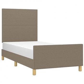 Estructura de cama con cabecero acolchado tapizado en tela gris taupe 100x200 cm