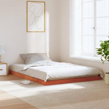 Cama de madera maciza de pino marrón cera 135x190 cm