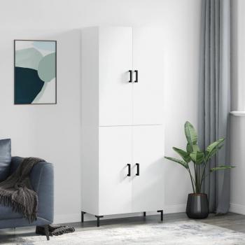 Aparador alto de madera contrachapada blanco 69,5x34x180 cm con 2 puertas, Mueble de Almacenaje para Salón, Buffet y Armario Auxiliar