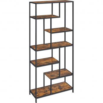 Estantería decorativa de 6 niveles en marrón rústico y negro, librería de pie de 30x80x180 cm para estudio, sala, dormitorio y cocina