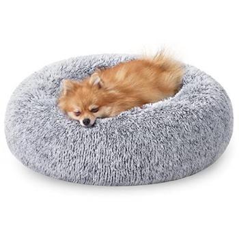 Cama para Perros y Gatos de Felpa Suave, Gris, 60 cm, con Cojín Central Extraíble y Lavable