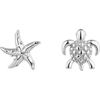 Pendientes asimétricos Pacífico de plata bañada en rodio