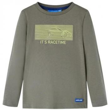 Camiseta Infantil de Manga Larga Estampado Coche Carreras Jersey Caqui 140