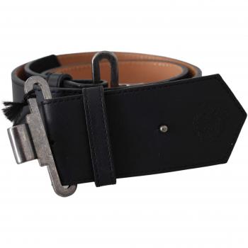 Ermanno Scervino Black Leather Vintage Military Buckle Waist Belt - 70 cm / 28 Inches