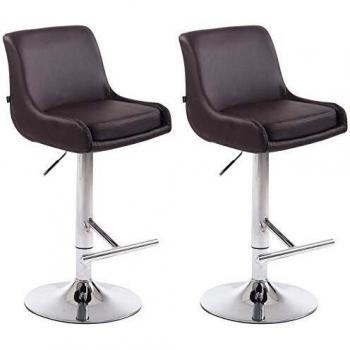Set de 2 Taburetes Club Regulables en Altura y Giratorios con Reposapiés, Similicuir Marrón y Estructura Cromada