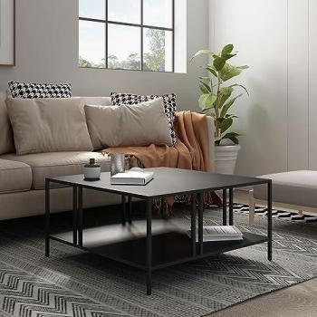 Mesa de Centro Cuadrada Kumlinge con Estante de Metal 40 x 80 x 80 cm - Negro