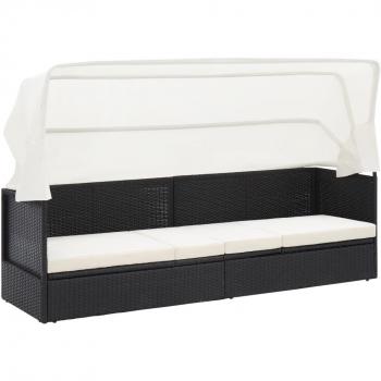 Sofá de jardín con dosel en Polyrattan negro