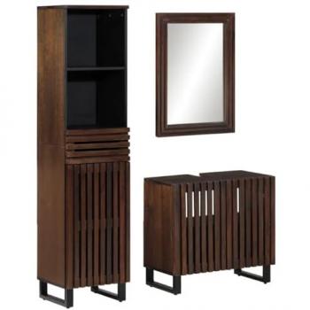 Conjunto de muebles de baño 3 piezas madera maciza de mango Marrón