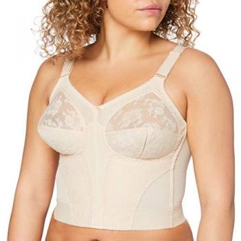 Triumph Doreen L02 Non-Wired Longline Full Cup Bra - Beige Cotton - Women's Size 44D