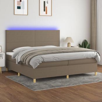 Cama box spring con colchón blando y luces LED, tela gris taupe, 200x200 cm