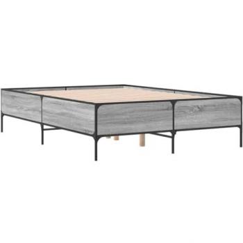 Estructura cama madera ingeniería metal gris Sonoma 120x190 cm