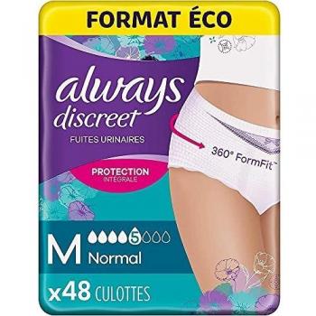 Braguitas Desechables para Incontinencia Siempre Discretas Talla M, 48 Unidades (4 x 12 Paquetes), Protección contra Fugas de Orina, Absorbencia 6