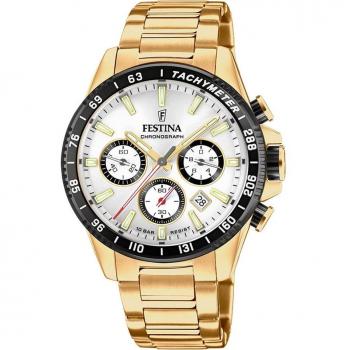 Reloj de Hombre Festina Timeless Chronograph F20634/1 con Esfera Blanca y Acero Dorado