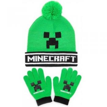 Set de Sombrero y Guantes Minecraft Creeper Verde/Negro Talla Única