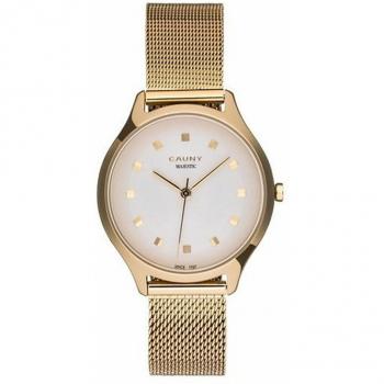 Reloj de mujer Cauny CMJ012 - Reloj analógico, caja de acero inoxidable, correa de piel, resistencia al agua 30 metros, esfera blanca con detalles dorados, diseño elegante y moderno