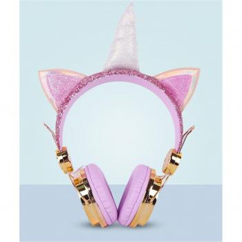 Auriculares de Unicornio QMEOW 3.5mm con Micrófono para Niñas - Estéreo Musical y Aprendizaje Gamer