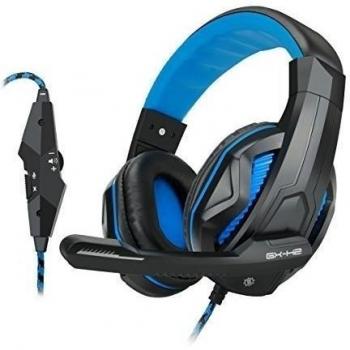 ENHANCE GX-H2 - Auriculares estéreo para Juegos con Acolchado cómodo y micrófono Ajustable, 2X 3.5 mm, 20-20000 Hz, Negro y Azul