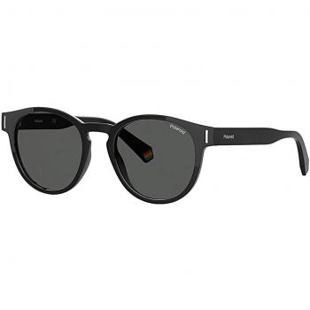 Polaroid Round Unisex Black Grey Polarized Sunglasses - One Size