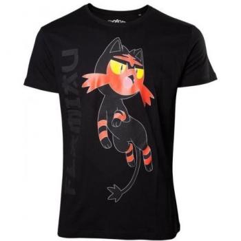 Camiseta Negra Pokemon Sun Moon Litten Talla S