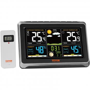 Vevor Estación Meteorológica 7 en 1 Inalámbrica para Interiores y Exteriores, Pantalla Grande a Color de 7,5 Pulgadas, Digital con Sensor