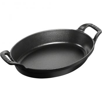 Staub - Fuente de horno ovalada en hierro fundido, color gris grafito y negro, apta para inducción